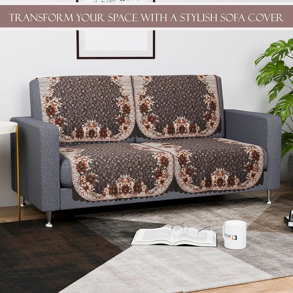 Kuber Industries Set of 6 Durable 2+1 Seater Sofa Cover for Living Room | Easy Machine Washable Sofe ke cover for Protection & Comfort for Home Furniture | Floral Print - Dark Olive Green